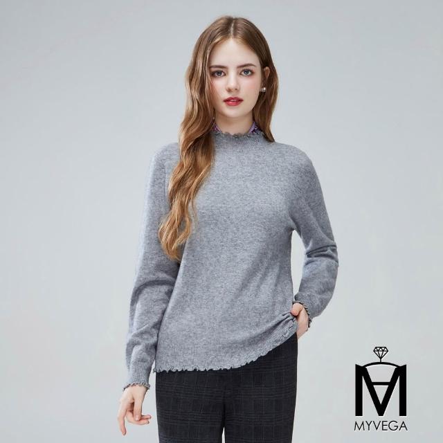 【MYVEGA 麥雪爾】MA圓領/立領/木耳領羊毛logo燙鑽無縫針織上衣-多款任選(針織上衣/保暖衣/毛衣)