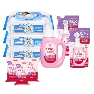【Baan 貝恩】保養柔濕巾80抽*12包＋愛樂寶 寶貝5星好評洗衣組(無添加洗衣液 1罐2補+去漬皂*3)