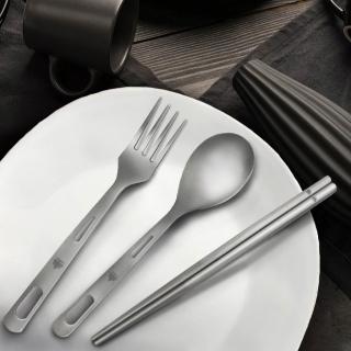 【Beroso 倍麗森】買一送一鈦合金環保露營餐具組-筷子湯匙叉子質感灰2入組(郊遊/便攜餐具/開學)