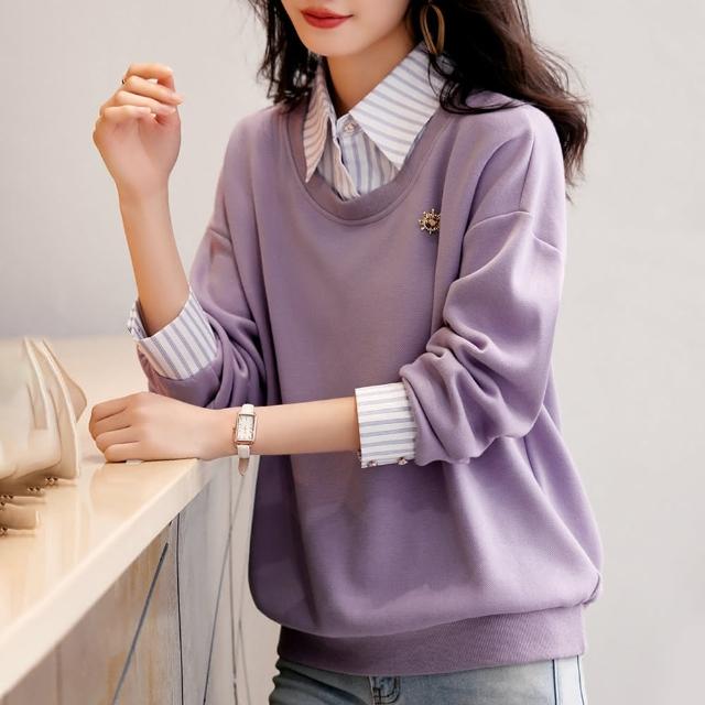 【初色】秋氛拼接蕾絲長袖上衣系列女上衣-14款任選-37308(M-3XL可選)