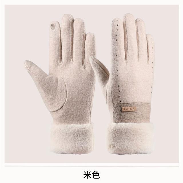 【TLYS-J】拼色羊絨防風觸屏手套 加絨保暖手套 外出手套 機車手套 滑雪手套 戶外騎行防寒手套