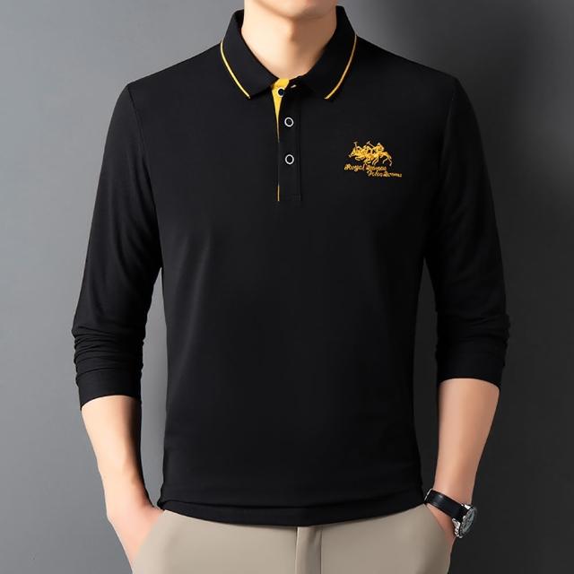 【Billgo】*現貨*撞色馬術長袖POLO衫-4色 M-4XL碼 馬球刺繡棉質男生長袖上衣 美式休閒T(百搭、紳士、經典)