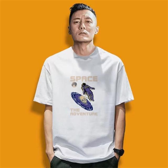 【MoonDy】純棉短袖 t恤 男裝 寬鬆版 Oversize T-shirt 休閒短t 上衣 印花上衣 落肩上衣  
