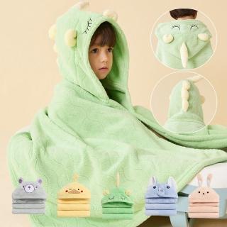 【Loga】兒童動物珊瑚絨斗篷浴巾 立體卡通可愛連帽斗篷 寶寶帶帽浴袍 洗澡浴巾 四季通用 70*130cm 新年禮物