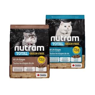 【Nutram紐頓】新客組2入T22/T24無穀全能系列貓飼料2kg/4.4lb(火雞/鮭魚)