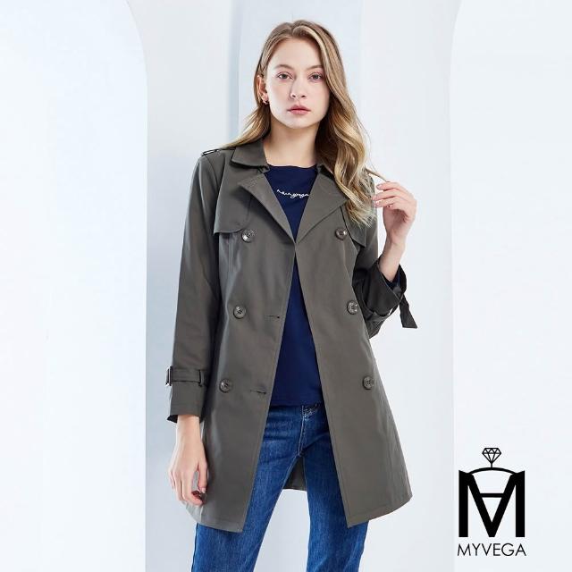 【MYVEGA 麥雪爾】MA小花收腰/斜剪接/翻領排釦綁帶風衣外套-多款任選(連帽外套/風外/新年紅色開運)