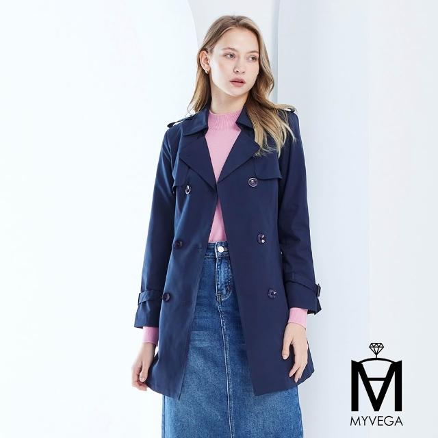【MYVEGA 麥雪爾】MA小花收腰/斜剪接/翻領排釦綁帶風衣外套-多款任選(連帽外套/風外/新年紅色開運)
