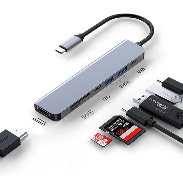 【Allan】7合1多功能HUB集線器 100WPD充電 雙USB擴展塢 Type-C轉接器/PD快充/HDMI/USB3.0/SD/TF 新年禮物