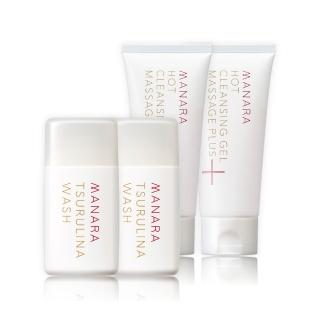【MANARA 曼娜麗】溫熱卸妝凝膠按摩PLUS100g/2入+洗顏粉45g/2入(加送體驗包 溫感 保濕 毛孔無瑕礦泥洗顏粉)