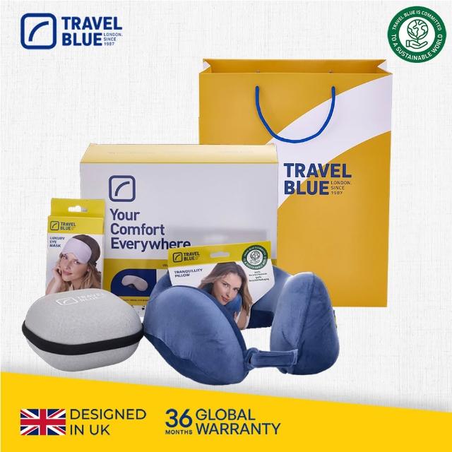 【Travel Blue 藍旅】極致頸枕禮盒 新色上市 全球保固36個月(頸枕 眼罩 收納盒 禮物)