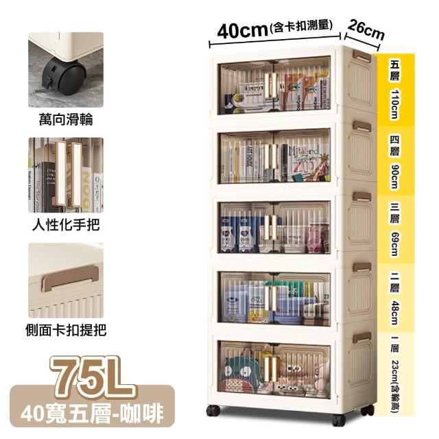 【ONE HOUSE】40寬 75L 品匠雙開磁吸折疊收納櫃-五層(收納箱/置物櫃/收納箱/廚房收納)