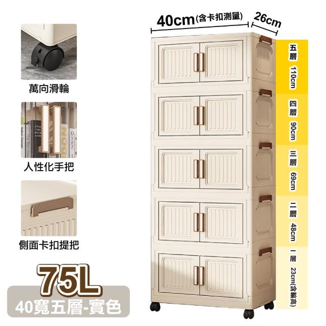 【ONE HOUSE】40寬 75L 品匠雙開磁吸折疊收納櫃-五層(收納箱/置物櫃/收納箱/廚房收納)