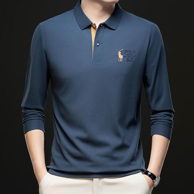 【Billgo】純色馬球刺繡長袖POLO衫 4色 M-4XL 透氣棉質休閒長袖男上衣