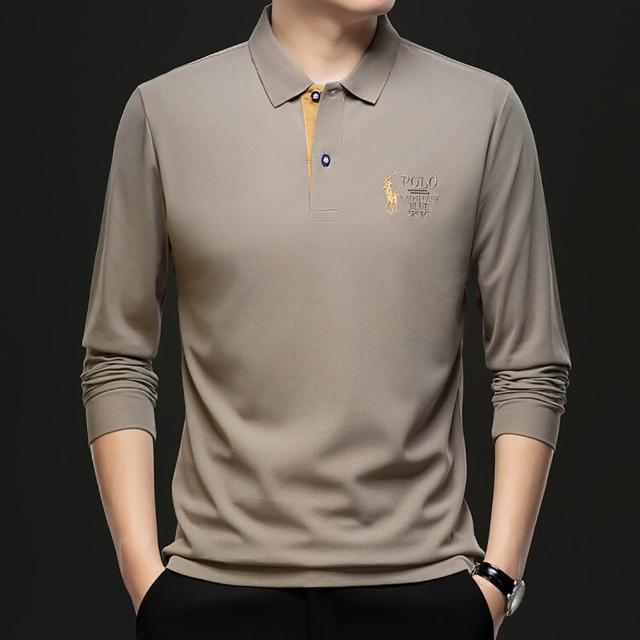 【Billgo】純色馬球刺繡長袖POLO衫 4色 M-4XL 透氣棉質休閒長袖男上衣