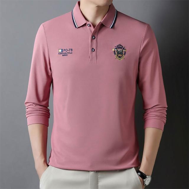 【Billgo】純色馬球刺繡長袖POLO衫 4色 M-4XL 透氣棉質休閒長袖男上衣