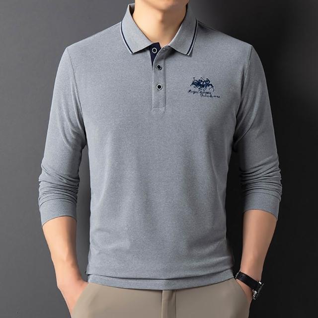 【Billgo】純色馬球刺繡長袖POLO衫 4色 M-4XL 透氣棉質休閒長袖男上衣