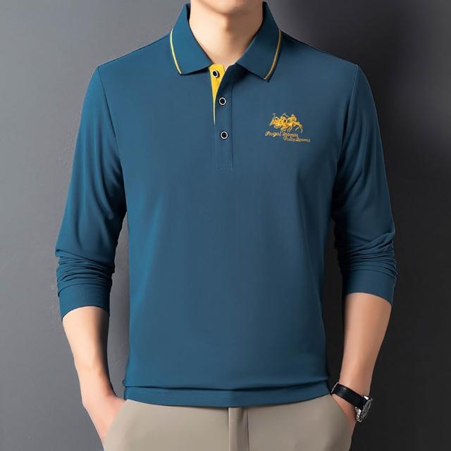 【Billgo】純色馬球刺繡長袖POLO衫 4色 M-4XL 透氣棉質休閒長袖男上衣