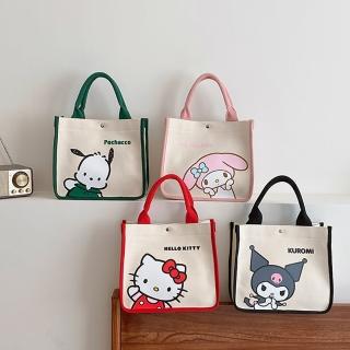 【SANRIO 三麗鷗】可愛大圖案造型大容量帆布手提袋手提包-庫洛米/美樂蒂/帕洽狗/凱蒂貓(ca