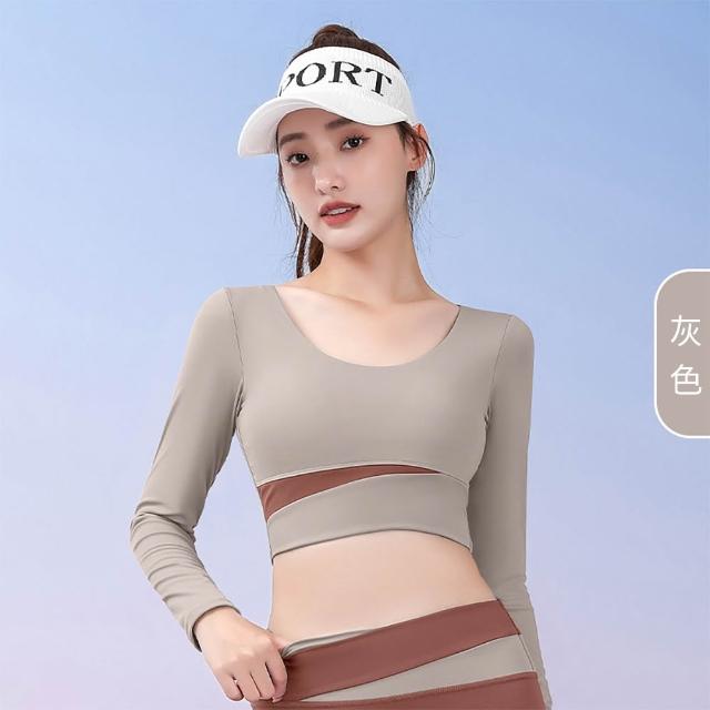 【STizi 史堤茲】拚色瑜珈長袖上衣 瑜珈服(SK-025)
