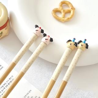 【卡通可愛】狗狗造型竹製筷子2雙入(竹筷 耐熱筷 碗筷 環保筷 止滑筷 料理筷 環保餐具 學生 野餐 兒童)