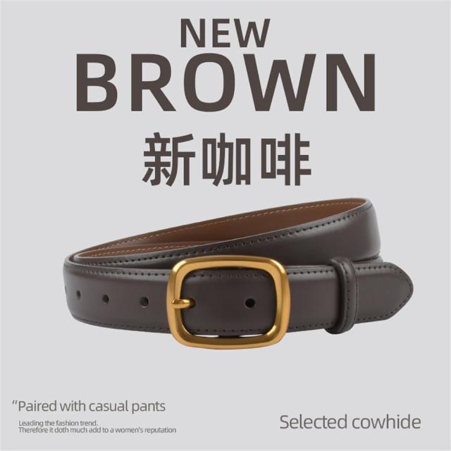 【MoonDy】腰帶 褲帶 牛皮帶 復古皮帶 女生真皮皮帶 金扣腰帶 寬腰帶 方頭腰帶 高級感 老 