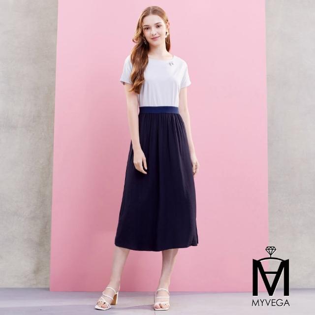 【MYVEGA 麥雪爾】出清品 MA優雅小香風短袖連身洋裝-多款任選(女洋裝/小香風/連身洋裝)