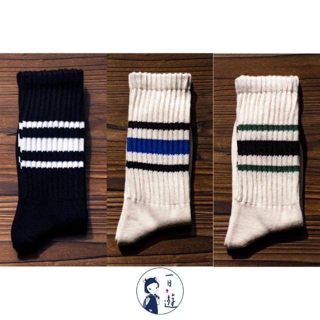 【NicoFun 愛定做】6雙 ☆復古條紋中筒襪 堆堆襪 羅紋襪 針織襪 運動襪 橫條紋 中性襪(中性襪24.5-27cm)