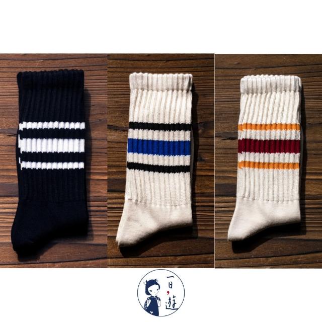 【NicoFun 愛定做】6雙 ☆復古條紋中筒襪 堆堆襪 羅紋襪 針織襪 運動襪 橫條紋 中性襪(中性襪24.5-27cm)