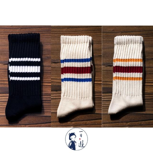 【NicoFun 愛定做】6雙 ☆復古條紋中筒襪 堆堆襪 羅紋襪 針織襪 運動襪 橫條紋 中性襪(中性襪24.5-27cm)