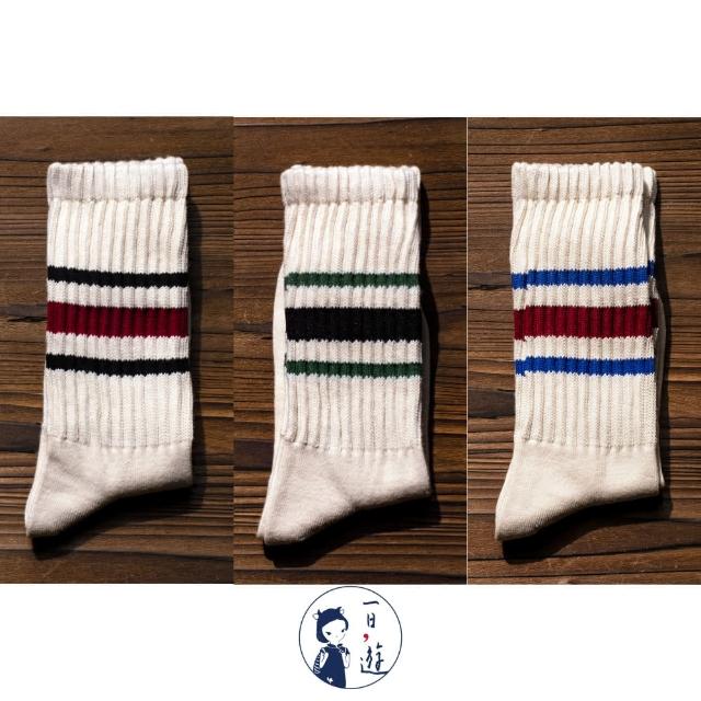 【NicoFun 愛定做】6雙 ☆復古條紋中筒襪 堆堆襪 羅紋襪 針織襪 運動襪 橫條紋 中性襪(中性襪24.5-27cm)