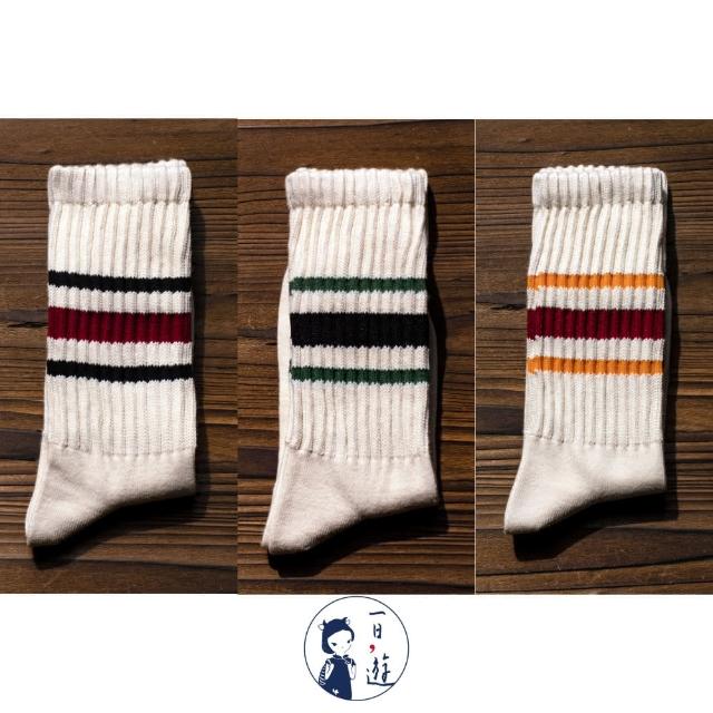 【NicoFun 愛定做】6雙 ☆復古條紋中筒襪 堆堆襪 羅紋襪 針織襪 運動襪 橫條紋 中性襪(中性襪24.5-27cm)