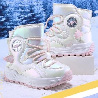 【TAS 極限運動】兒童雪地靴(兒童雪鞋 雪地靴 毛絨保暖 冰爪 兒童中筒靴 防水防滑 棉鞋 保暖靴 厚底 長靴)