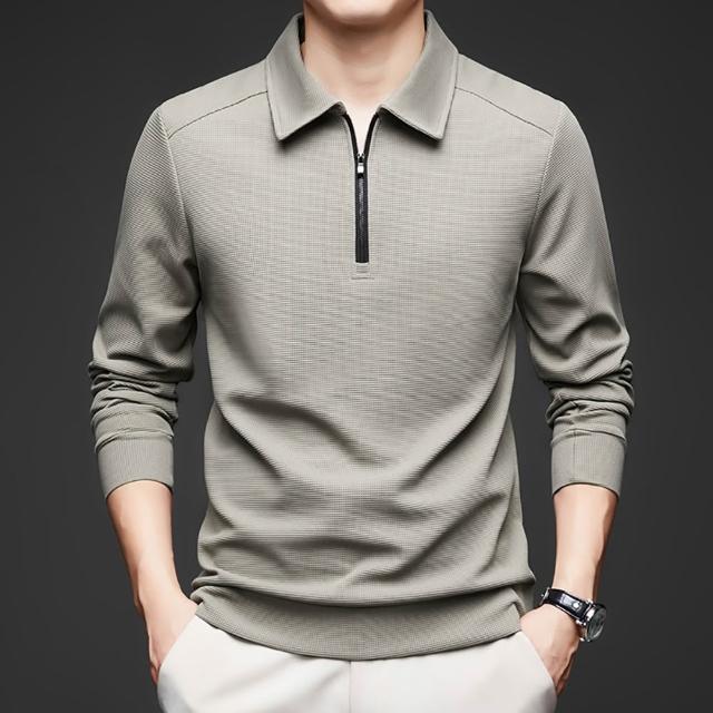 【Billgo】華夫格長袖拉鏈大學T-2款 4色 M-4XL碼 立領男POLO衫 V領秋冬純色無印