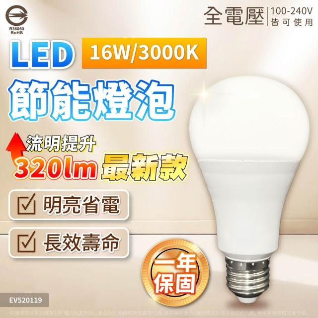【Everlight 億光】10入組 16W 高光效 最新戰鬥版 全電壓 球泡燈 E27燈泡(黃光/自然光/白光)
