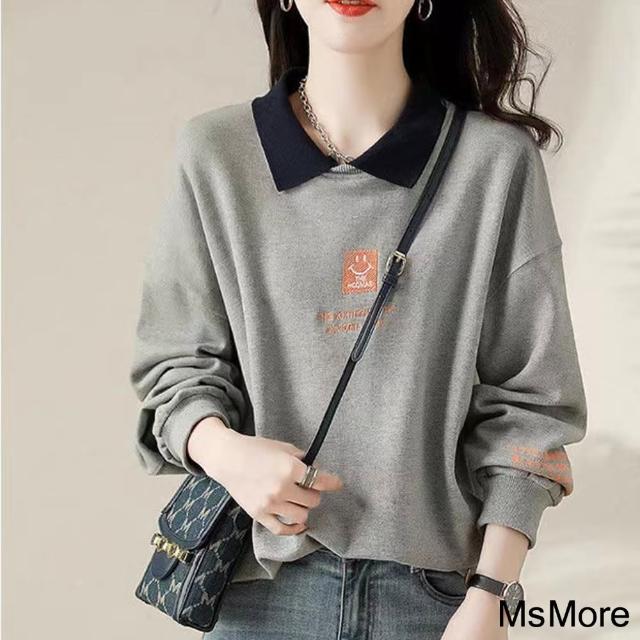 【MsMore】時尚時髦愛心系帶爆款大碼圓領長袖中長版寬鬆上衣#123768(5款任選)