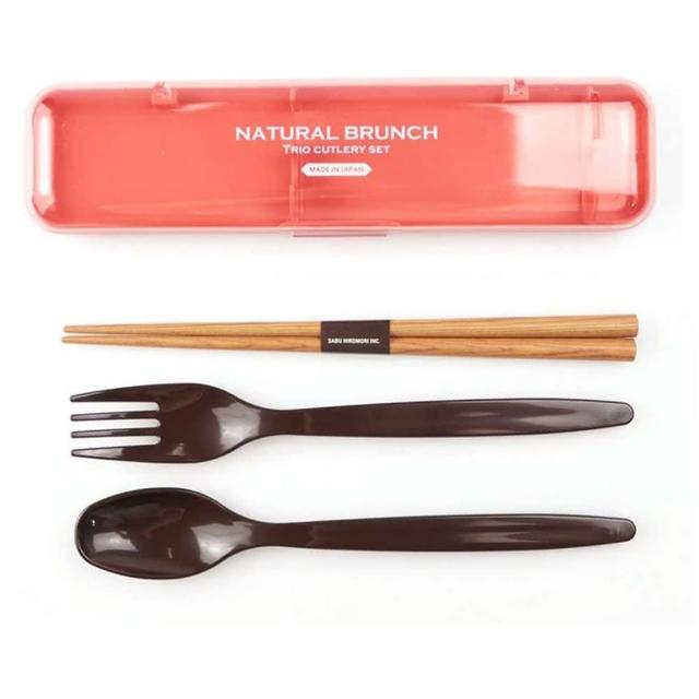 【SABU HIROMORI】日本製NATURAL BRUNCH天然木筷+湯匙+叉子+收納盒組(可洗碗機 環保筷 餐具組 2色)