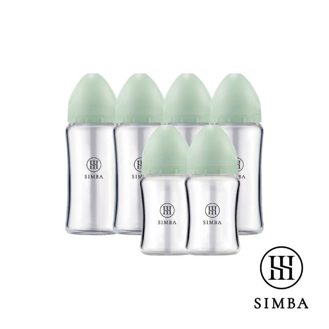 【Simba 小獅王辛巴】蘊蜜質金玻璃寬口防脹氣奶瓶4大2小全配組(新生適用/主導式餵奶專用)