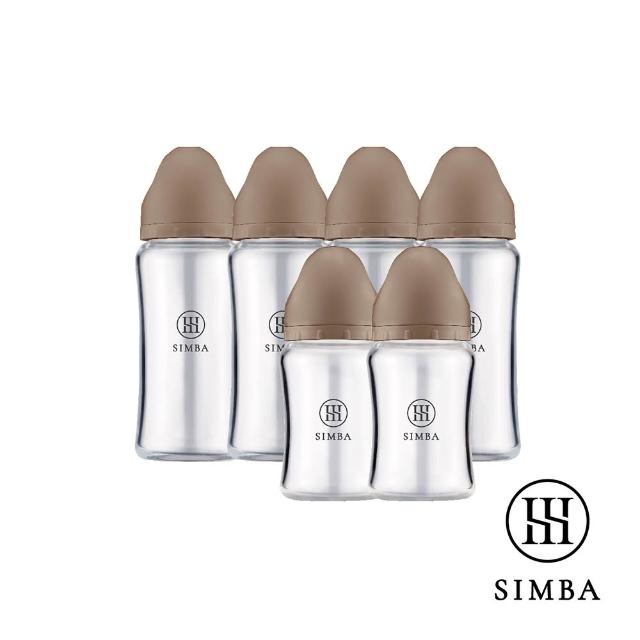 【Simba 小獅王辛巴】蘊蜜質金玻璃寬口防脹氣奶瓶4大2小全配組(新生適用/主導式餵奶專用)