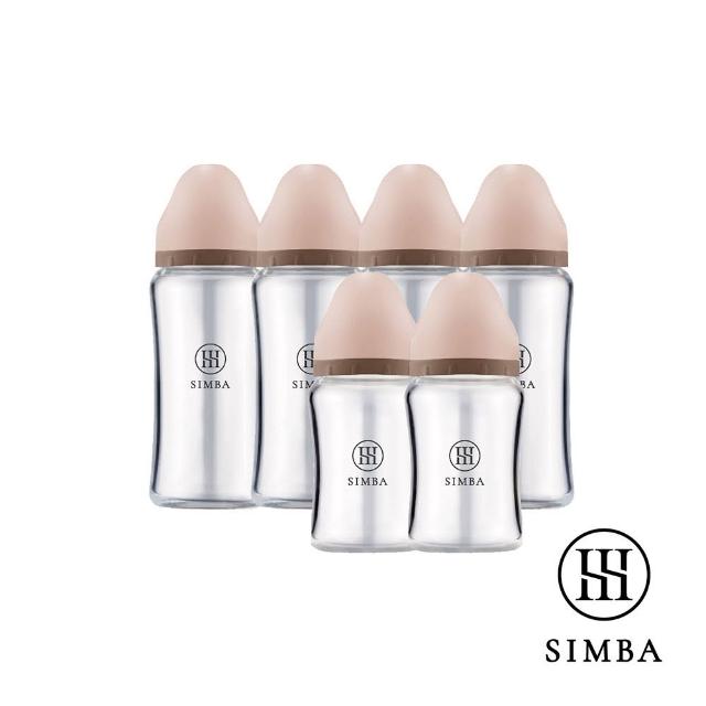 【Simba 小獅王辛巴】蘊蜜質金玻璃寬口防脹氣奶瓶4大2小全配組(新生適用/主導式餵奶專用)