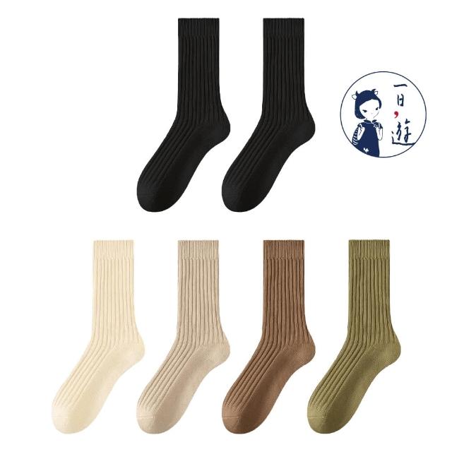 【NicoFun 愛定做】6雙 抗菌消臭 粗織線復古中筒堆堆襪  中筒襪 羅紋襪 針織襪 運動襪(中性襪24-26.5cm)