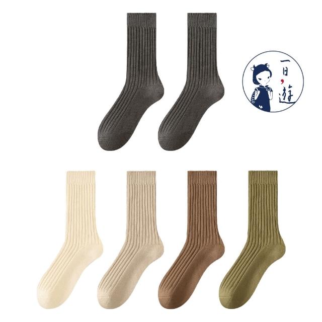 【NicoFun 愛定做】6雙 抗菌消臭 粗織線復古中筒堆堆襪  中筒襪 羅紋襪 針織襪 運動襪(中性襪24-26.5cm)