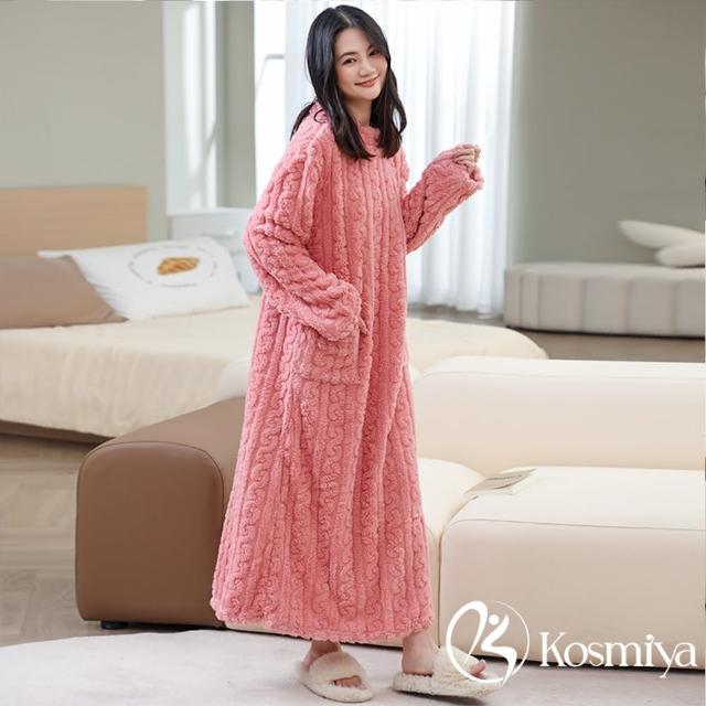 【Kosmiya】1套 多款任選 法蘭絨保暖可愛小熊睡袍/女睡衣/長袖睡衣/連身洋裝/洋裝/保暖睡衣(均碼/加大碼)