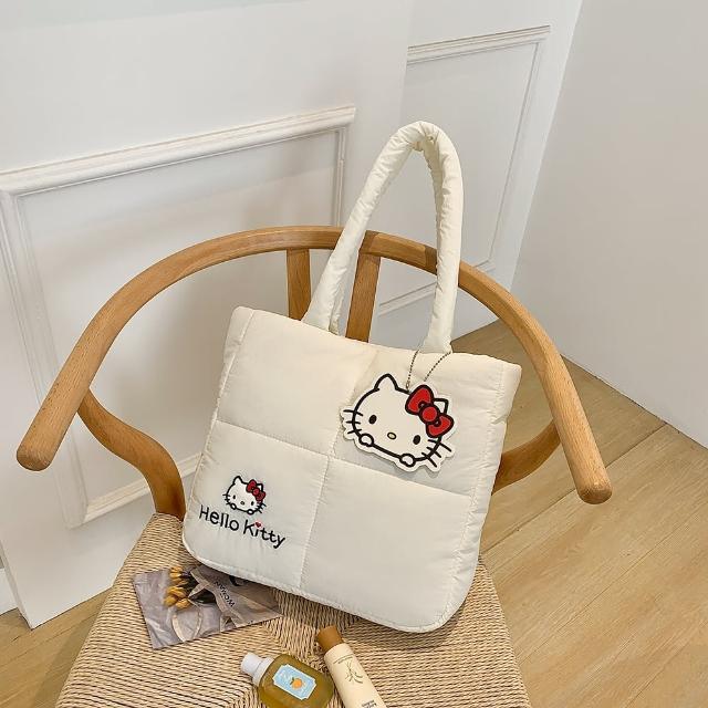 【SANRIO 三麗鷗】羽絨布可愛造型大容量手提袋單肩手提包托特包-酷洛米/美樂蒂/大耳狗/凱 