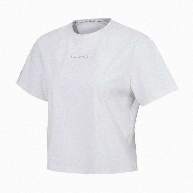 【DESCENTE】迪桑特 T-SHIRTS 短袖 女士 中短版運動上衣(黑色/白色)