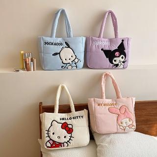 【SANRIO 三麗鷗】羽絨布可愛大頭像造型大容量手提袋單肩手提托特包-酷洛米/美樂蒂/帕洽狗