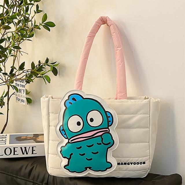 【SANRIO 三麗鷗】羽絨布可愛大頭像造型大容量手提袋單肩手提托特包-酷洛米/美樂蒂/帕洽狗