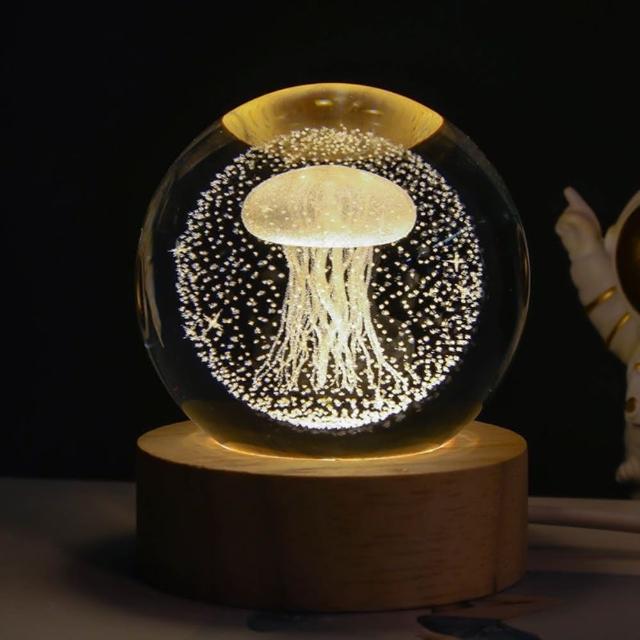 【A-ONE 匯旺】生命永生花 水晶球 台灣現貨 玻璃雷射雕刻 星空燈 暖光床頭燈  LED燈 交換禮物