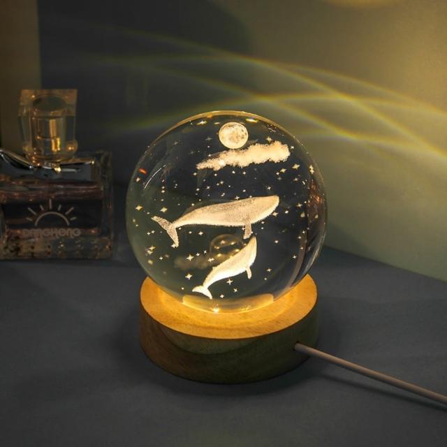 【A-ONE 匯旺】生命永生花 水晶球 台灣現貨 玻璃雷射雕刻 星空燈 暖光床頭燈  LED燈 交換禮物