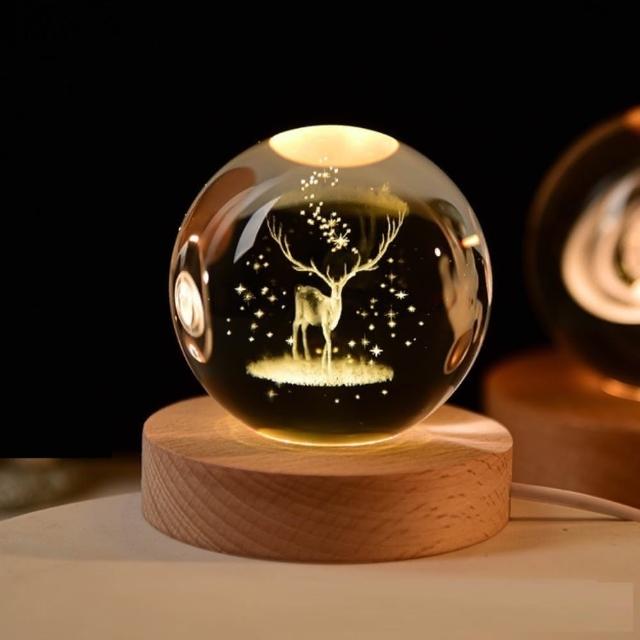 【A-ONE 匯旺】生命永生花 水晶球 台灣現貨 玻璃雷射雕刻 星空燈 暖光床頭燈  LED燈 交換禮物