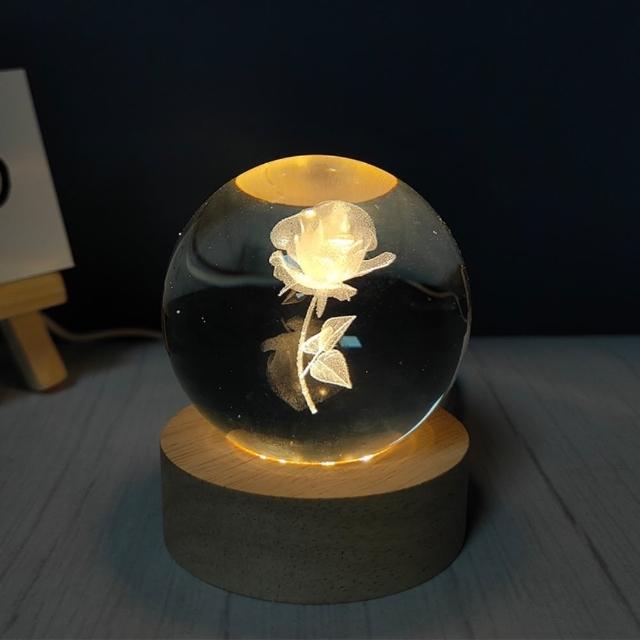 【A-ONE 匯旺】生命永生花 水晶球 台灣現貨 玻璃雷射雕刻 星空燈 暖光床頭燈  LED燈 交換禮物